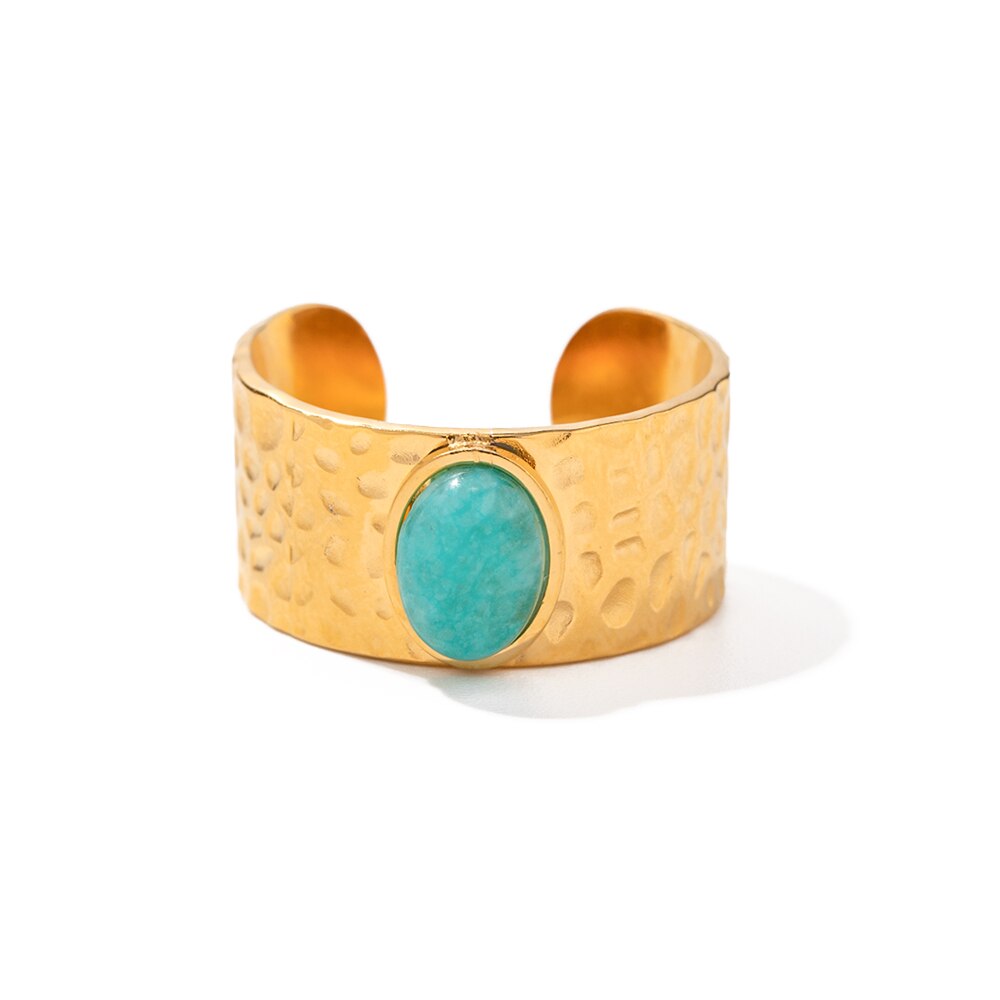 Stainless Steel Natural Stone Green Turquoise Malachite Ring Women Bohemian Stylish Big Summer Jewelry кольцо женское