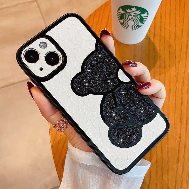 Luxury Cute Bear Glitter Phone Case For iPhone 14 13 12 11 Pro Max X XR XS Max Cortex Bumper Shockproof Cases Cover
