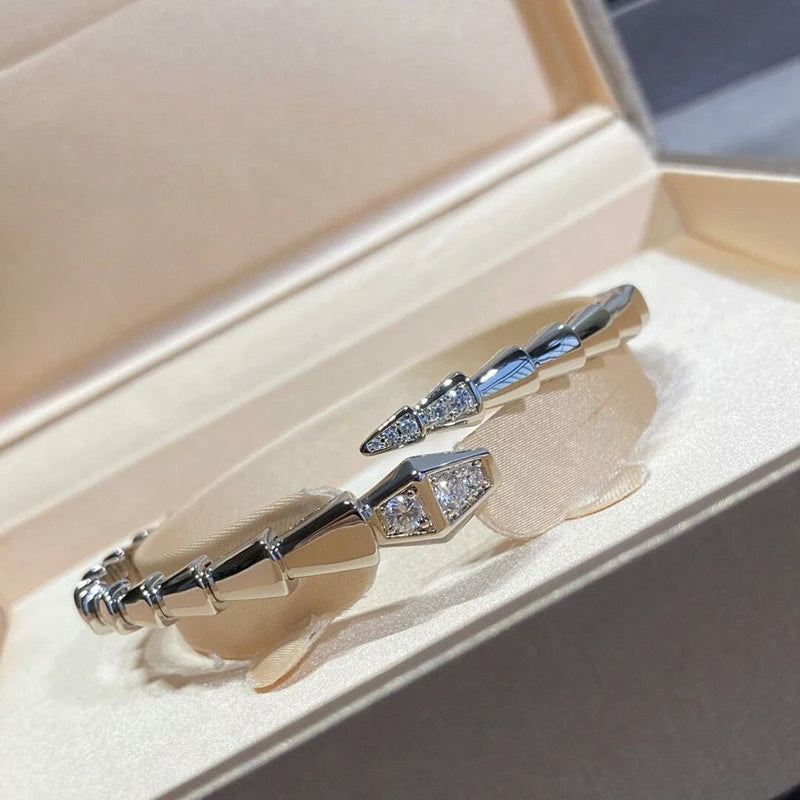 Hot selling 925 sterling silver head and tail zircon elastic snake bone bracelet Women's fashion light luxury brand jewelry