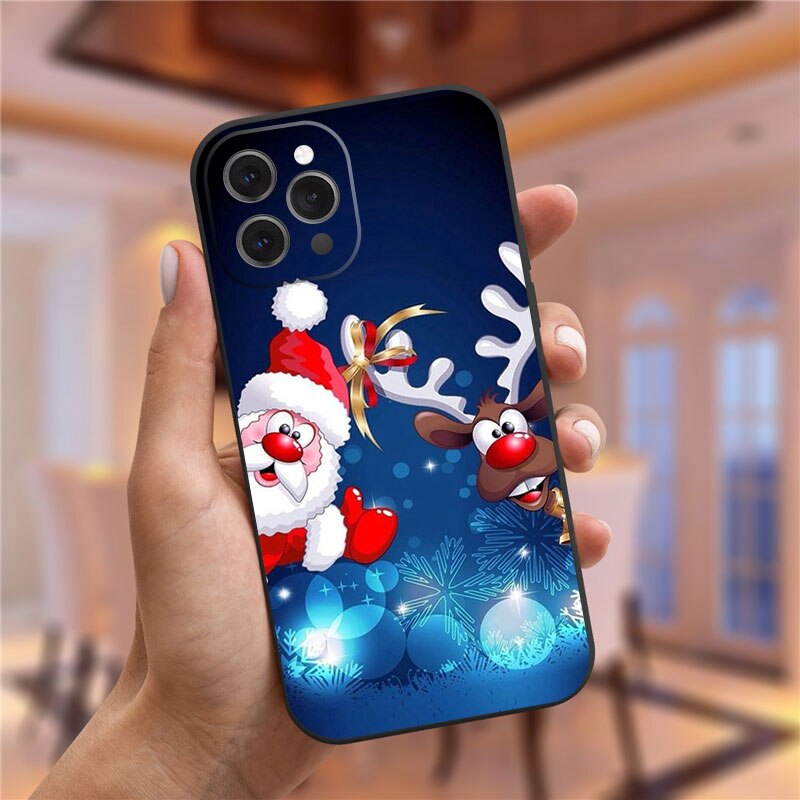 Christmas Santa Claus Elk black Soft silicone Phone Case For iPhone 14 Pro Max XS Max XR 6s 8 7 Plus 13 12 Pro Max 11 Pro Cover