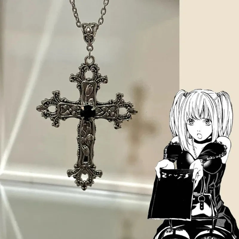 Death Note Misa Cosplay Necklace Jewelry Classic Rhinestone Pendant Sliver  Cross Necklaces - AliExpress