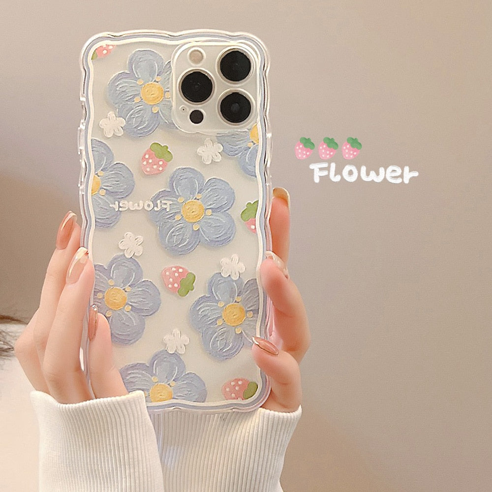 Retro sweet summer oil painting flower transparent Phone Case For iPhone 14 13 11 12 Pro Max XR Xs Max 7 8 Plus Case Cute Cover