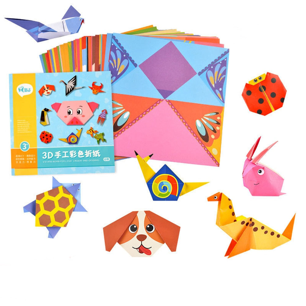 54Pages 3D Origami Paper DIY Kids Craft Toys Cartoon Animal Handcraft Paper Art Montessori Learning Educational Toy for Children