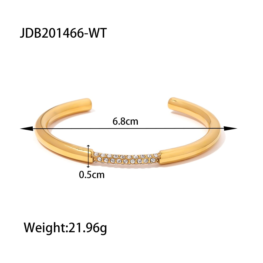18k Gold Plated Stainless Steel Bracelet Jewelry Party Gift Opening Green White Cubic Zirconia Bangles Waterproof