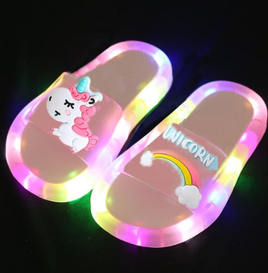 Children‘s Boys Girls Slippers Cartoon Animals Prints Shoes Lighted Fashion Cute Shoes Bathroom Kids Toddler Slippers Flat Heels