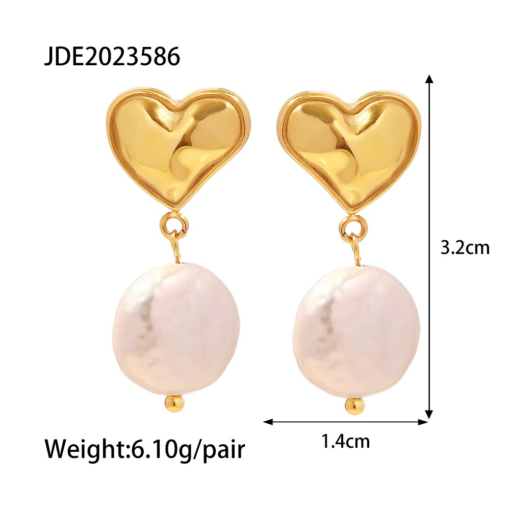 18k Gold Plated Stainless Steel Jewelry Gift French Retro Stainless Steel Heart Baroque Peal Stud Earrings For Women
