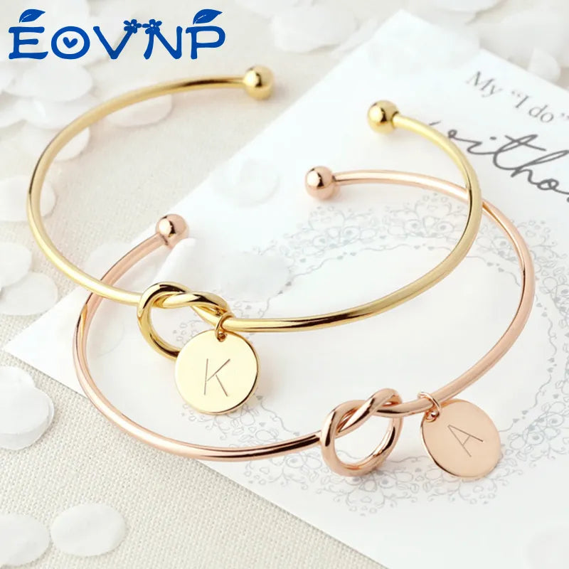 EOVNP Trendy Initial Coin Charm Bangle for Women Men Lover Wife Stainless Steel Letter Cuff Bracelet Couple Jewelry Dropshipping