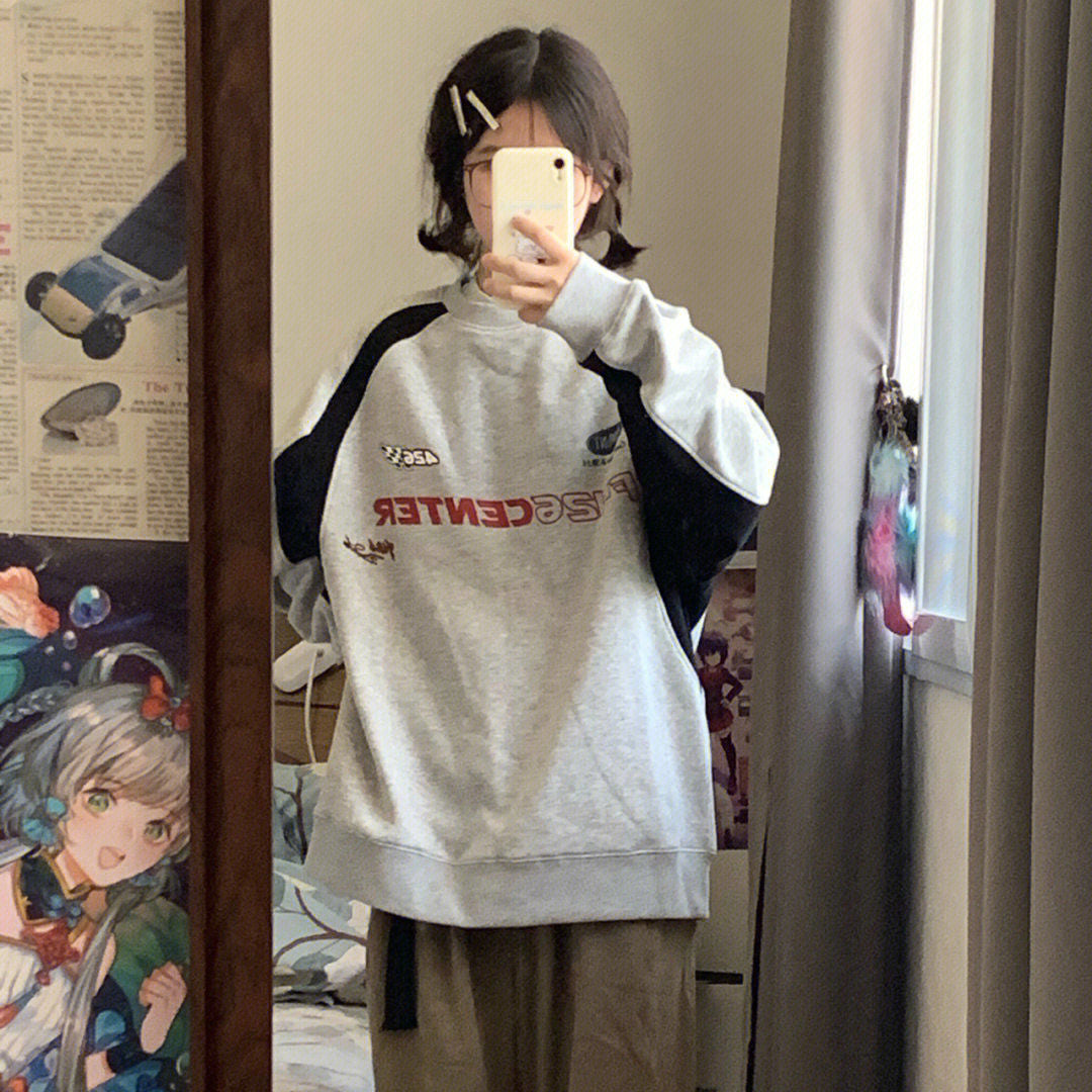 Vintage Gray Oversized Sweatshirts Women Harajuku Hip Hop Patchwork Long Sleeve Hoodies Loose Retro Y2K Tops Streetwear
