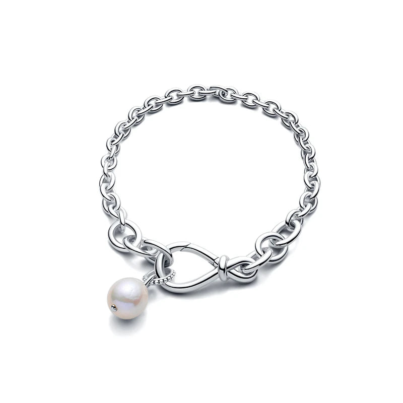 925 Sterling Silver Freshwater Pearl Charm Chain Bracelet Trend  Women's Jewelry Fashion Glamour Korean Style Symbol