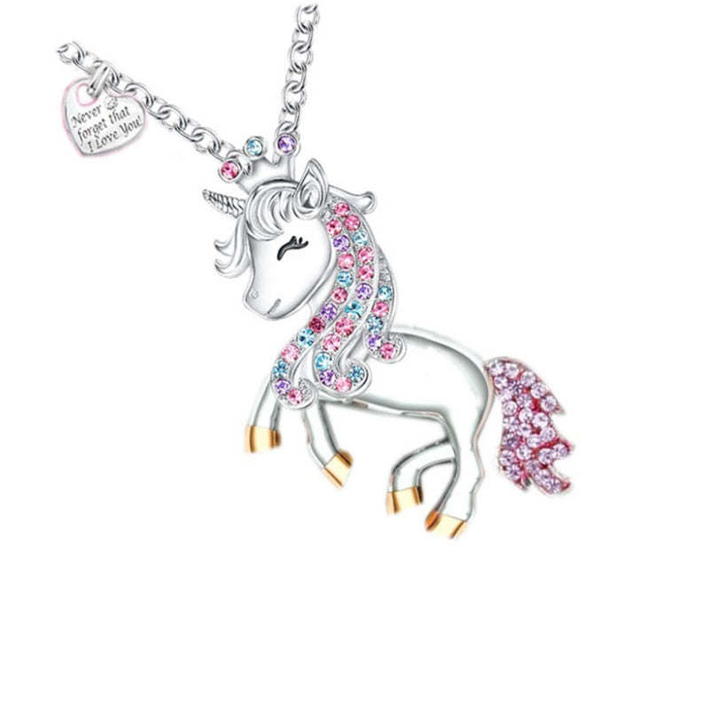 Unicorn Necklace Fashion Color Crystal Cute Children Cartoon Animal Jewelry Ladies Pendant Valentines Day Gift