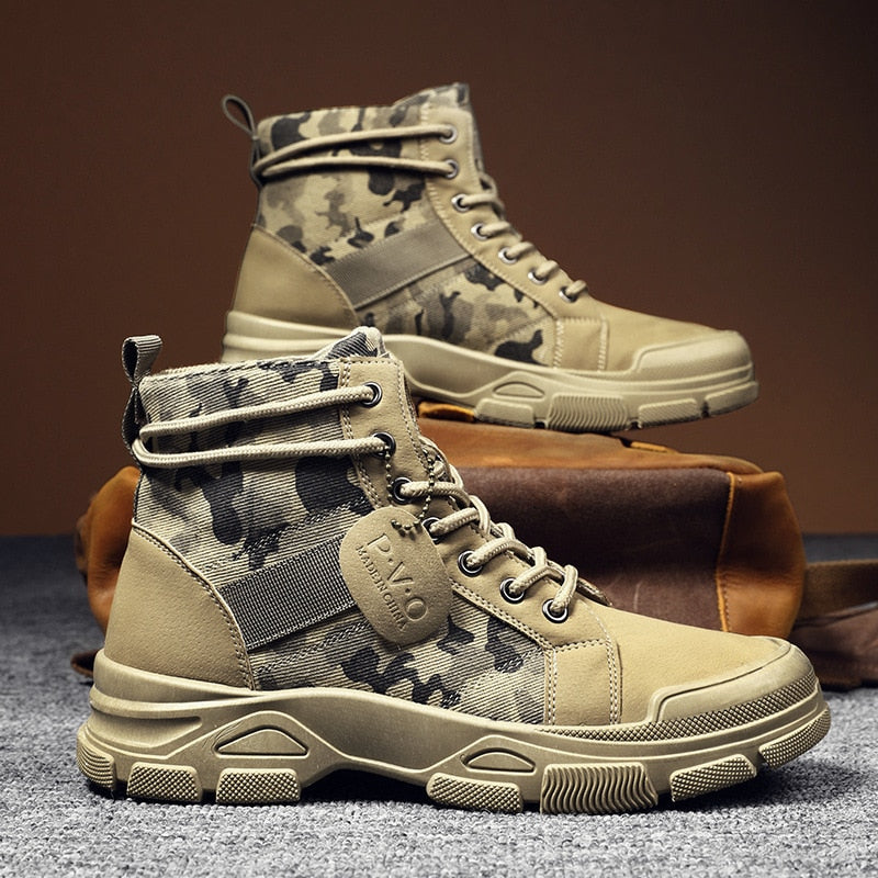 Military Boots for Men Camouflage Desert Boots High-top Sneakers Non-slip Work Shoes for Men Buty