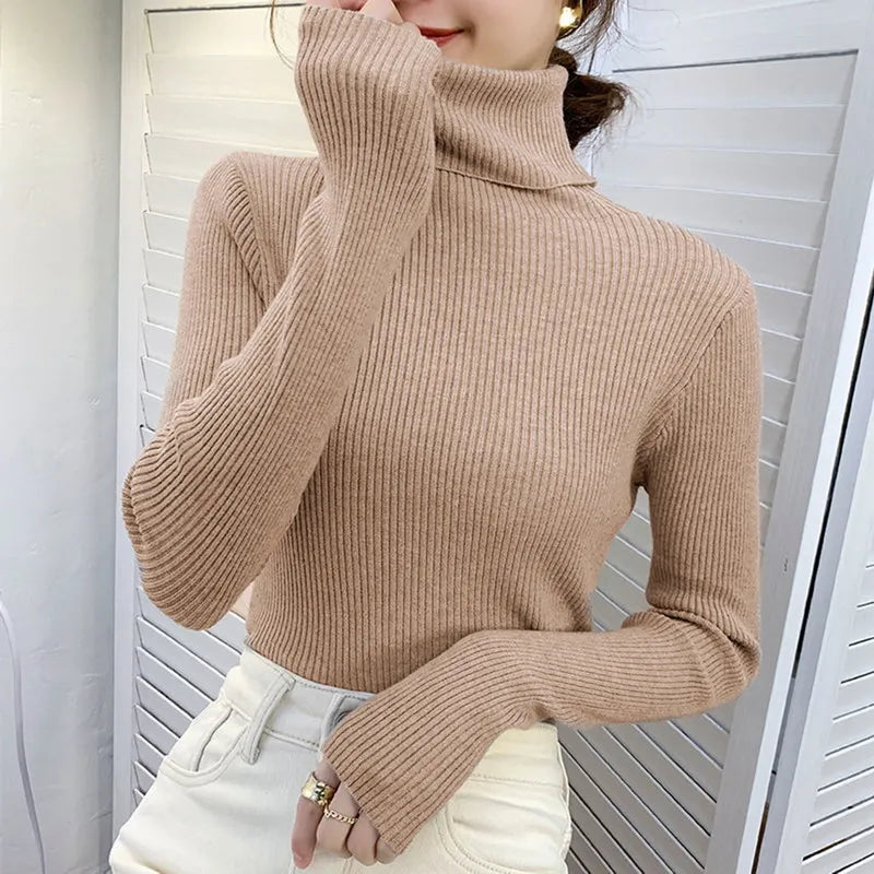 Heliar Women Fall Turtleneck Sweater Knitted Soft Pullovers Cashmere Jumpers Basic Soft Sweaters For Women Autumn Winter