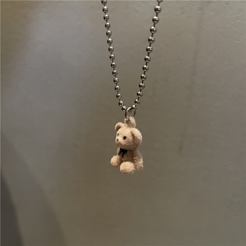 Flocking Bear Pendant Necklaces For Women Men Couple Lovers Popular Animal Pendant Necklace Fashion Jewelry Gifts