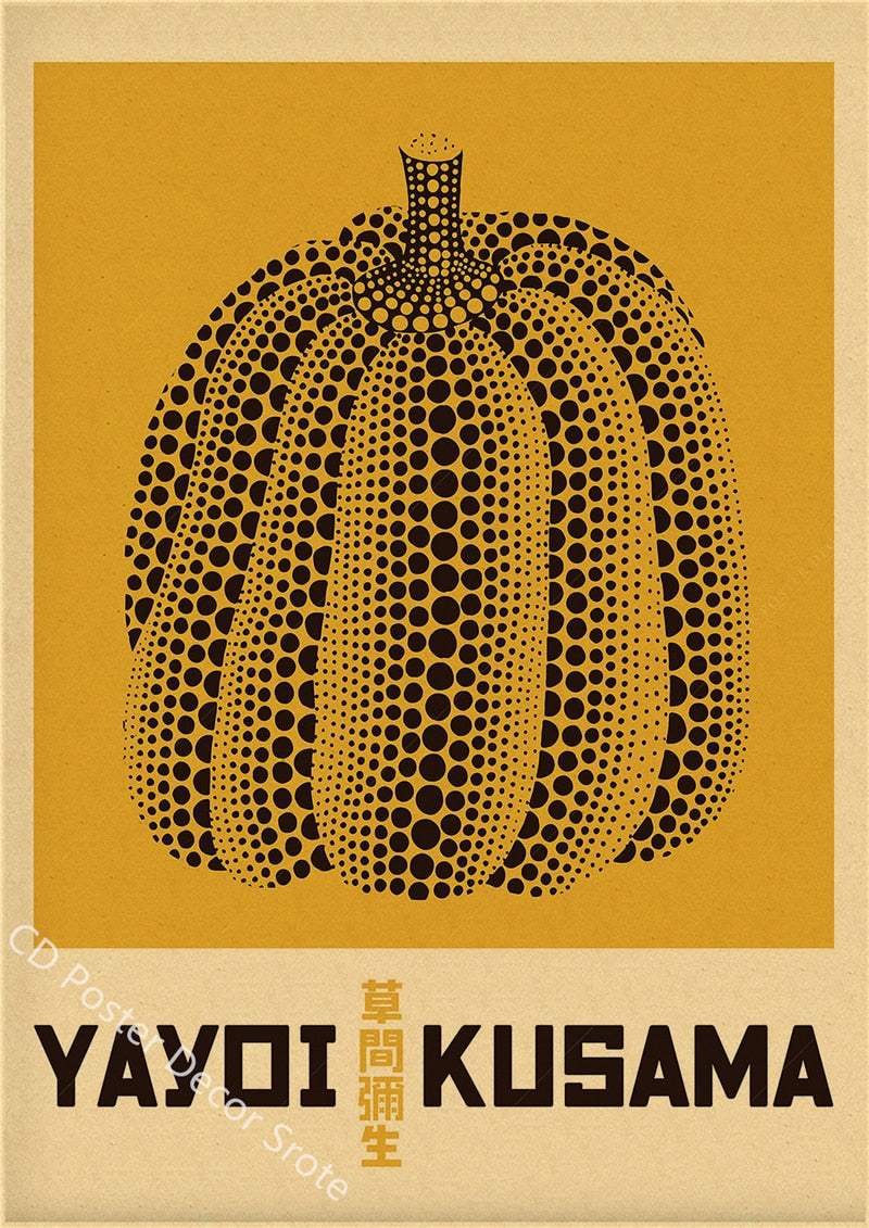 Yayoi Kusama Exhibition Poster Pumpkin Dots Japanese Art Print Posters Vintage Home Room Bar Cafe Decor Aesthetic Wall Painting
