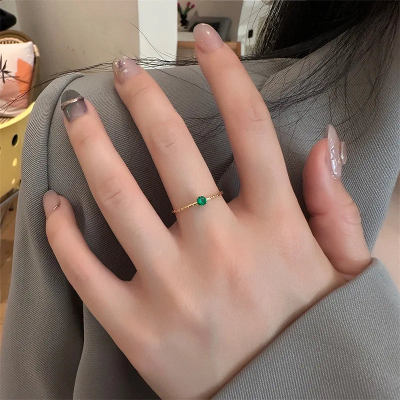 Love Jewelry Titanuim Steel Gold Color Ring White/Red/Green CZ Crystal Ring For Women Couple Finger Rings Wedding