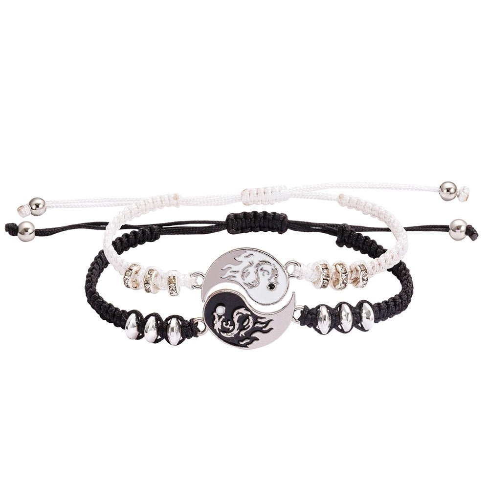 Dragon Yin Yang Tai Chi Gossip Weaving Paar Halskette Armband Set Legierung Anhänger verstellbare Braid Chain Bracelets Halsketten