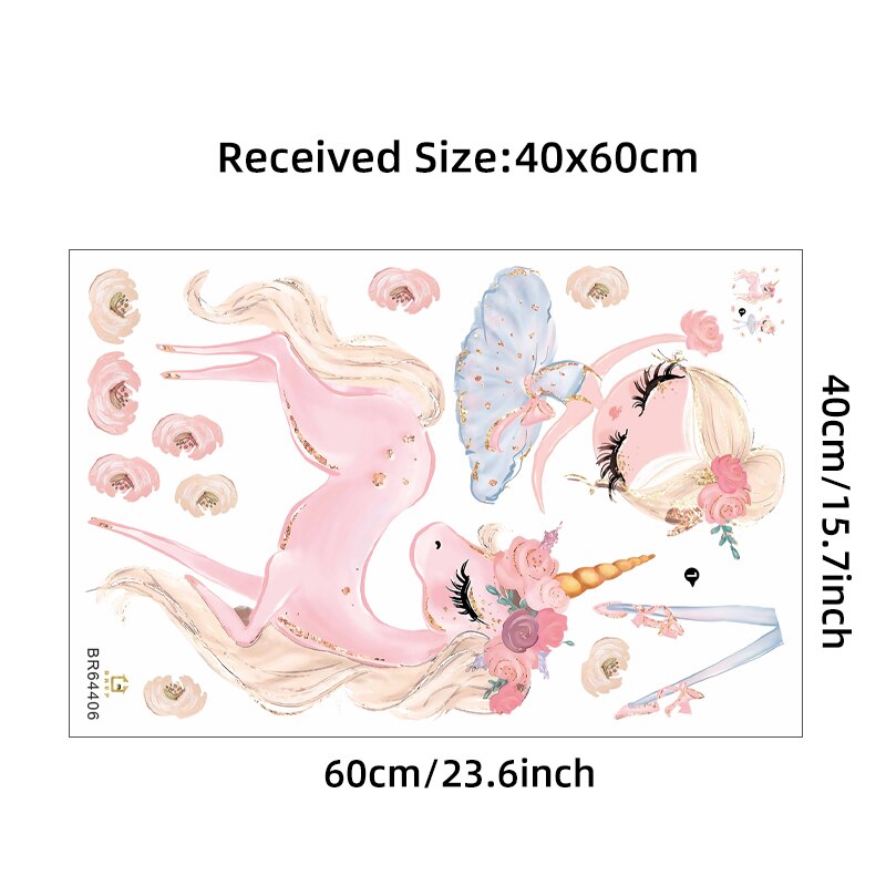 Cartoon Pink Unicorn Ballet Girl Wall Stickers For Kids Room Bedroom Nursery Decoration Wall Decal