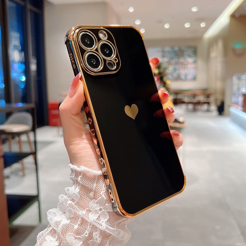 Soft Electroplated Love Heart Phone Case For iPhone 11 12 13 14 Pro Max XS X XR 7 8 Plus Mini SE 2020 Silicone Cases Cover