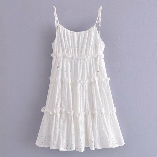 White Eyelet Dress Layered Ruffle Summer Dress