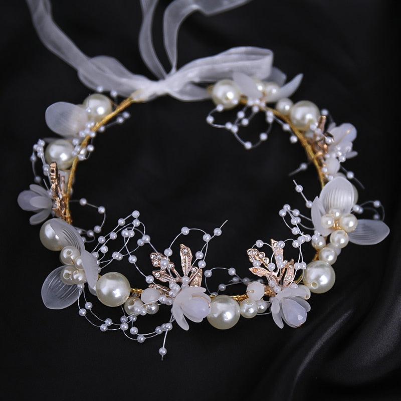 Diadema de flores de perlas, tocado de novia, corona de boda, pulsera de corona, Tiaras de cristal, joyería para el cabello