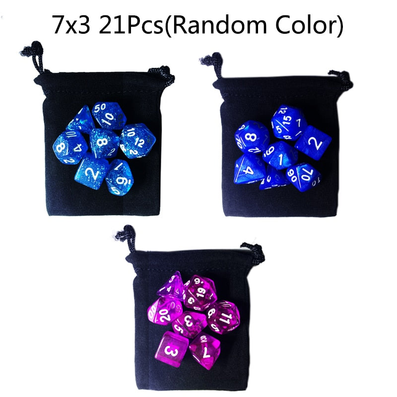 140/105/70/42/21-teiliges Mehrfarben-Würfel-Set Zufällige Farbe Polyhedral RPG DND Rollenspiel-Drachen-Brettspiel Mehrere Würfel mit Taschen