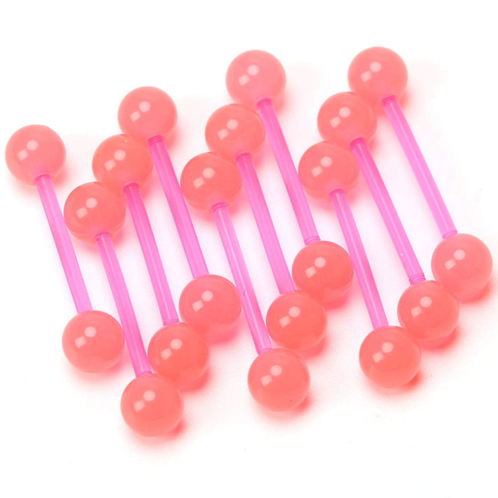 10Pcs 14G 16mm Glow In Dark Flexible Acrylic Tongue Ring Or Nipple Staight Tongue Barbell Retainer Piercing Jewelry Pink