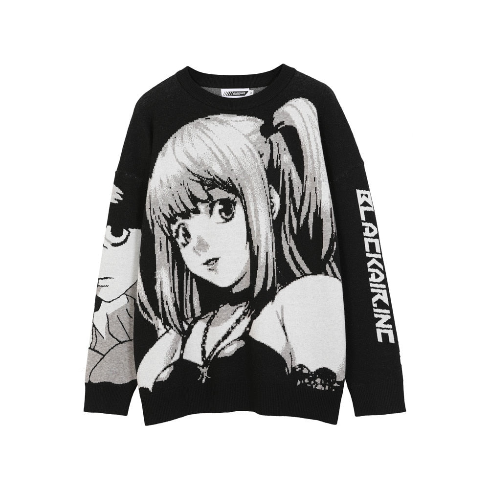 Japanese Style Anime Girl Knitted Sweater Mens Hip Hop Streetwear Harajuku Sweater Vintage Retro Pullover
