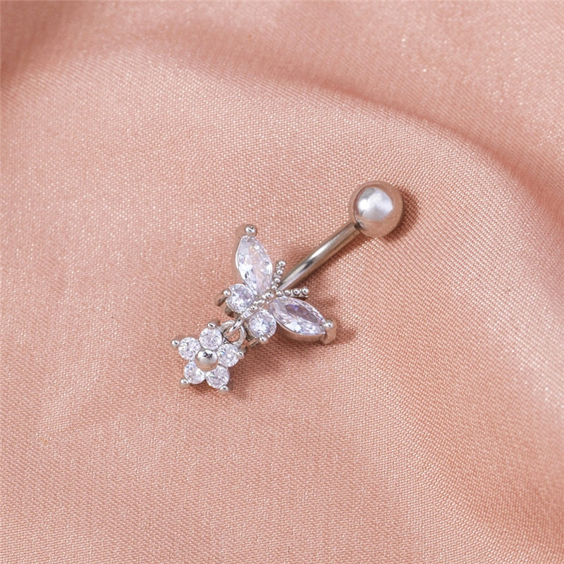 Zircon Butterfly Pendant Crystal Belly Button Rings Piercing Navel Nail Body Jewelry Body Piercing Jewelry