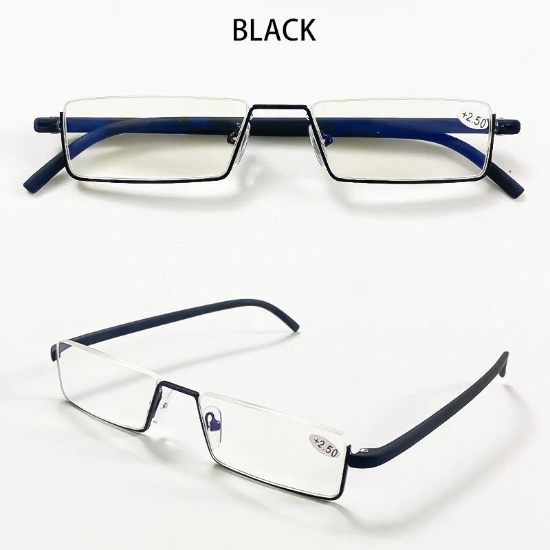 Metal Anti-Blue Light Reading Glasses Men Half Frame Prescription Eyeglasses Male Eyewear +1.0 1.5 2.0 2.5 3.0 3.5 4.0