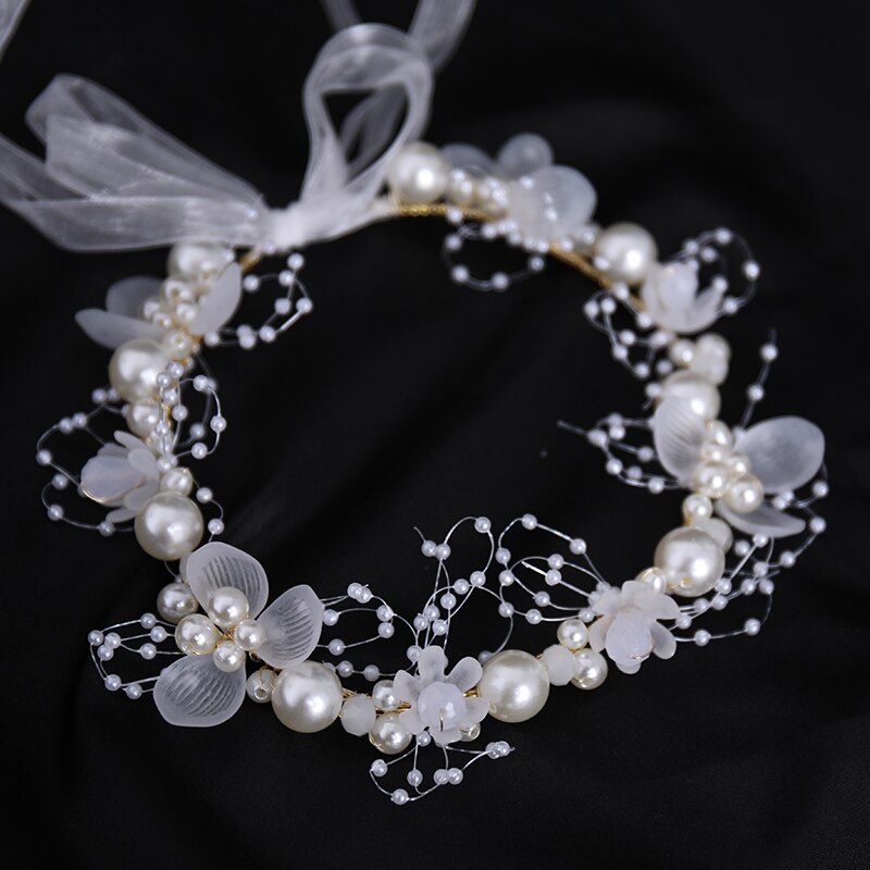 Elegant Girls Bridal Headband Imitated Pearl Hair Headdress Flower Wreath Bride Garland Head Hoop Wedding Headpiece Hair Jewelry