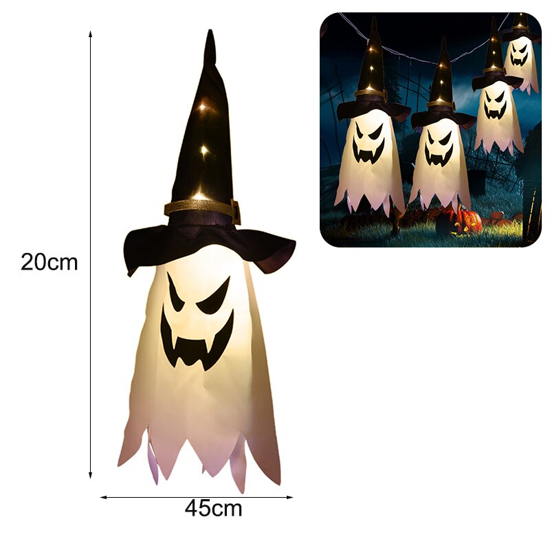 Decoración de Halloween LED luz intermitente Gypsophila fantasma Festival vestir brillante mago fantasma sombrero lámpara decoración colgante linterna