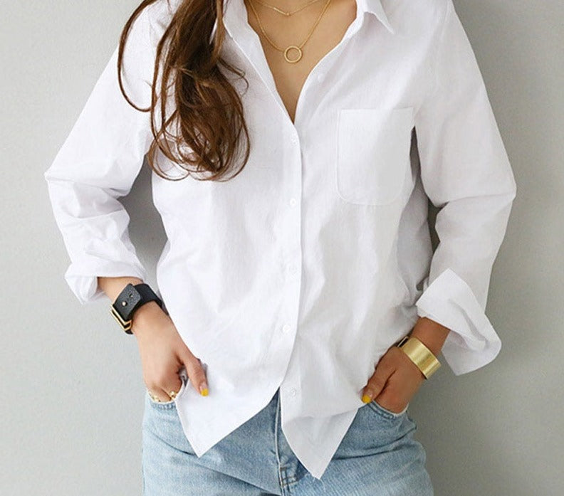 Camisas y blusas para mujer Blusa femenina Top Manga larga Casual Blanco Cuello vuelto Estilo OL Blusas sueltas para mujer