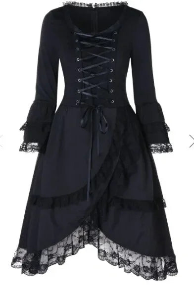 Gothic Women Darkness Dress Lace Up Corset Waist Vampire Pleated Skirts Goth Lolita Costume Punk Y2K Sundress Plus Size