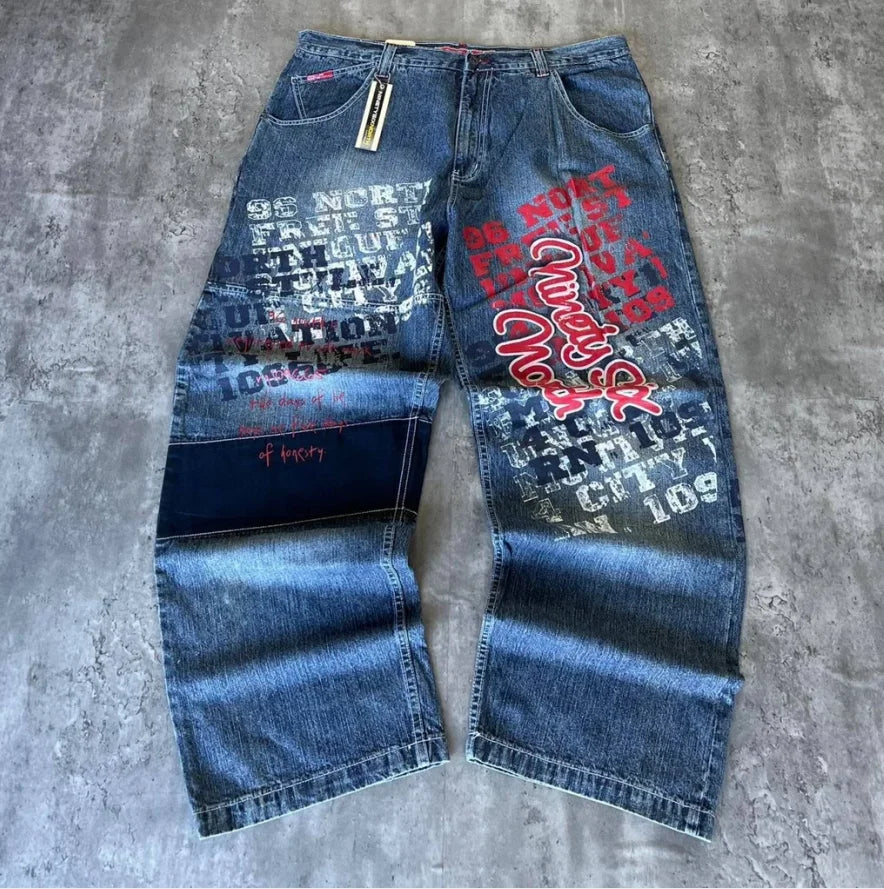 Autumn new trend jnco hot-selling straight denim trousers y2k American letter printing high street sports casual wide leg pants