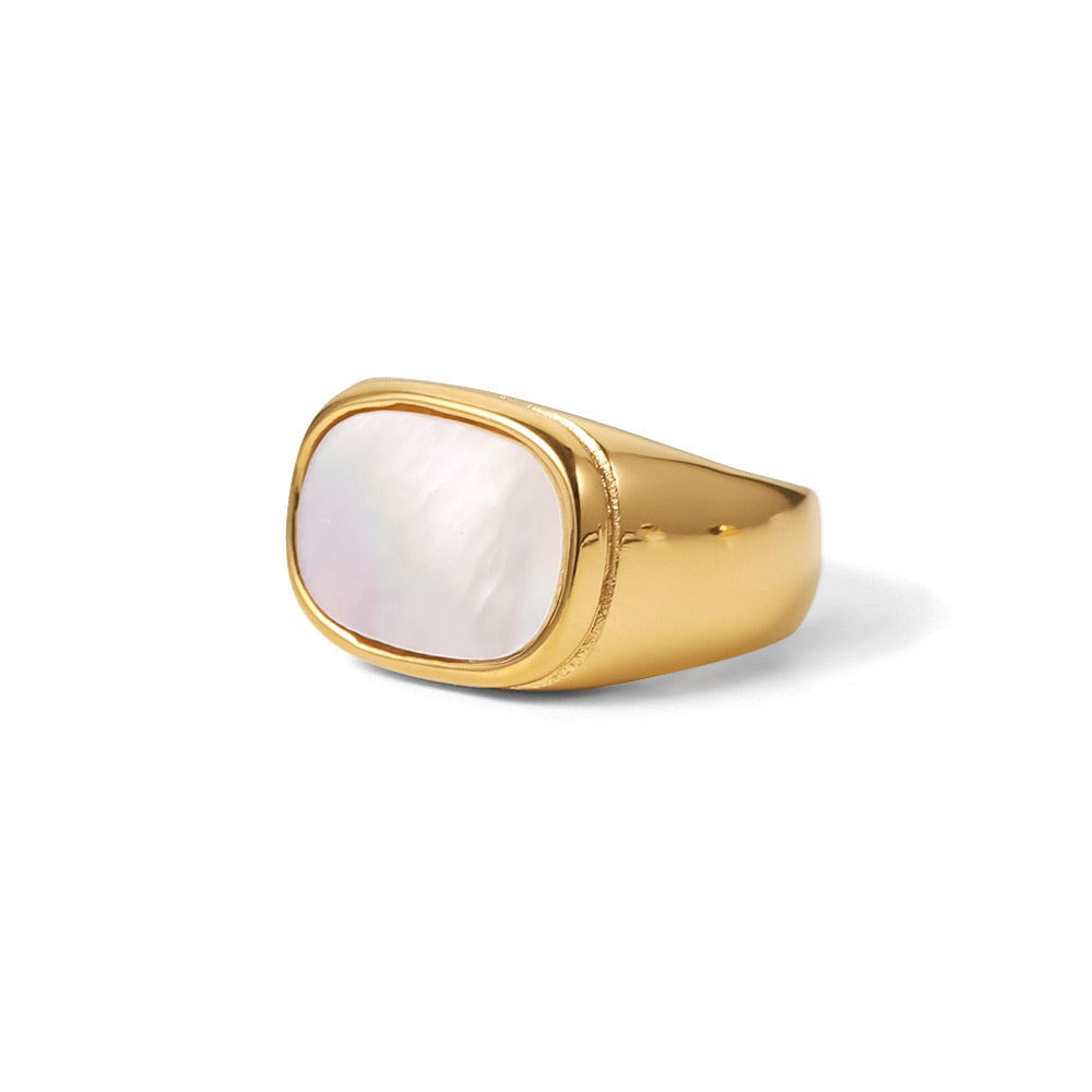 18KGold Plated 316L Stainless Steel Shell Rings For Women Heart Shape Yin Yang Chunky Finger Rings Waterproof Jewelry