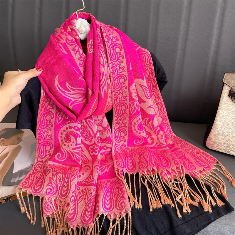Luxury Brand Autumn Cashmere Pashmina Shawl Lady Wrap Warm Winter Scarves Design Print Female Foulard Cotton Stoles Scarf 2023