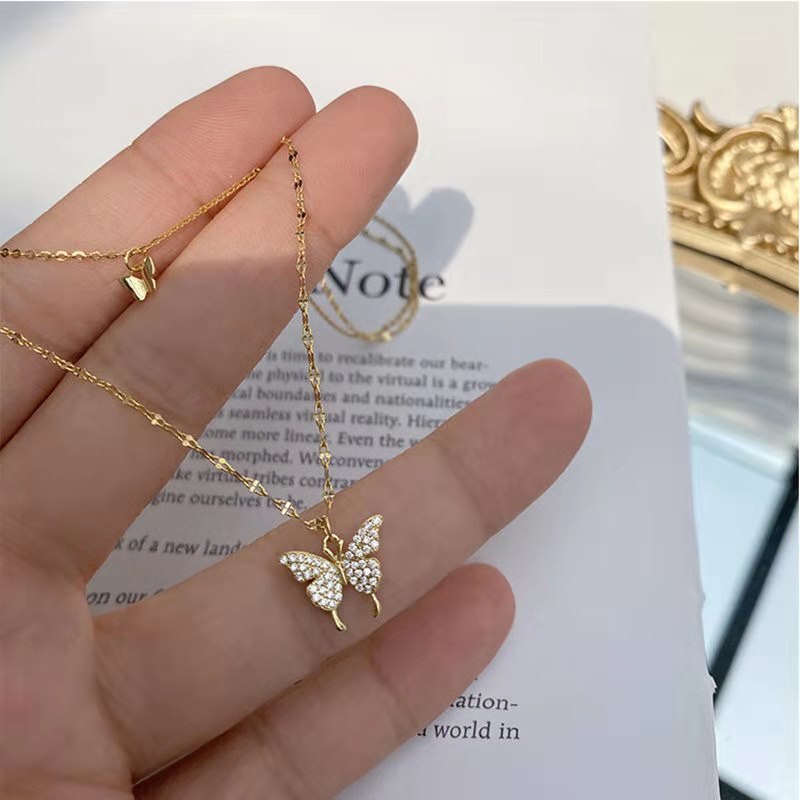 Silver Color Butterfly Necklace for Women Crystal Butterfly Aesthetic Necklaces Charms Choker Party Jewelry Gift Wholesale