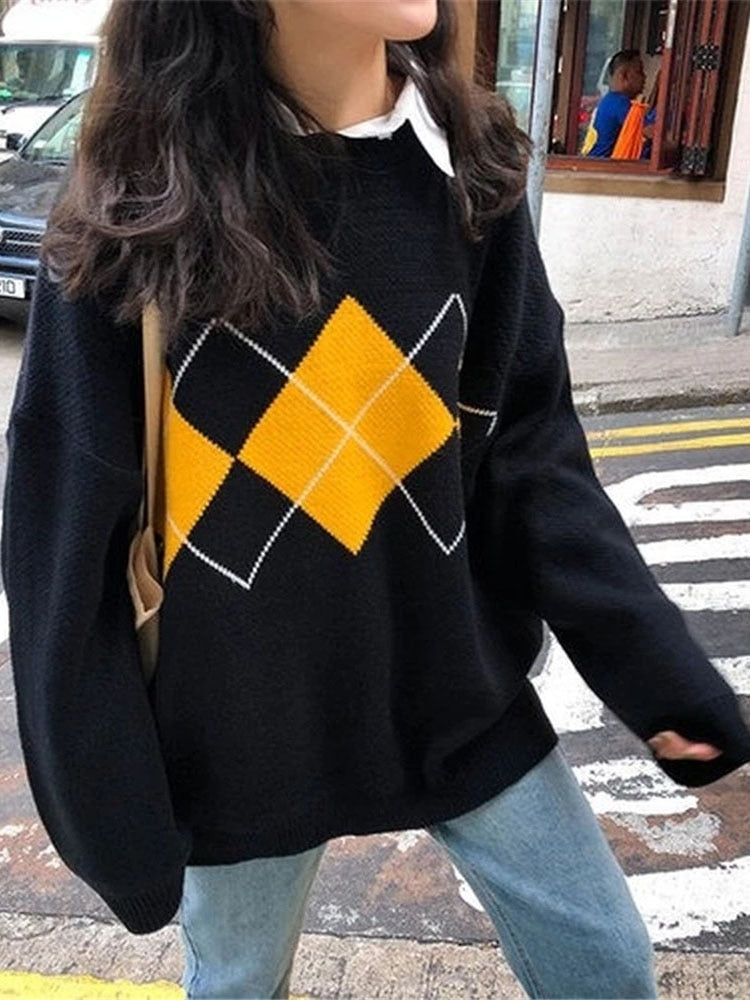 Women Knitted Sweater Oversized Pullovers Ladies Winter Loose Sweater Korean College Style Women Jumper Sueter Mujer