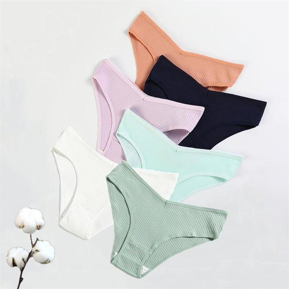 3 Pcs Women Ribbed Cotton Briefs Pack "V Shape" Solid Color Women Panties Underwear Soft Female Lingerie Pantys