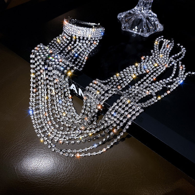 Shine Full Rhinestone Hairpins for Women Bijoux Long Tassel Crystal Hair Accessories Jewelry