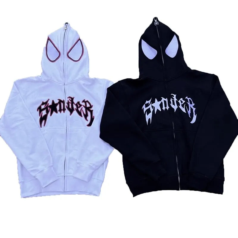 y2k Woman clothing Spider Print Hoodie Pullover Sweatshirt High Street Anime Oversize Hip Hop Winter Clothes Long Sleeve Tops 