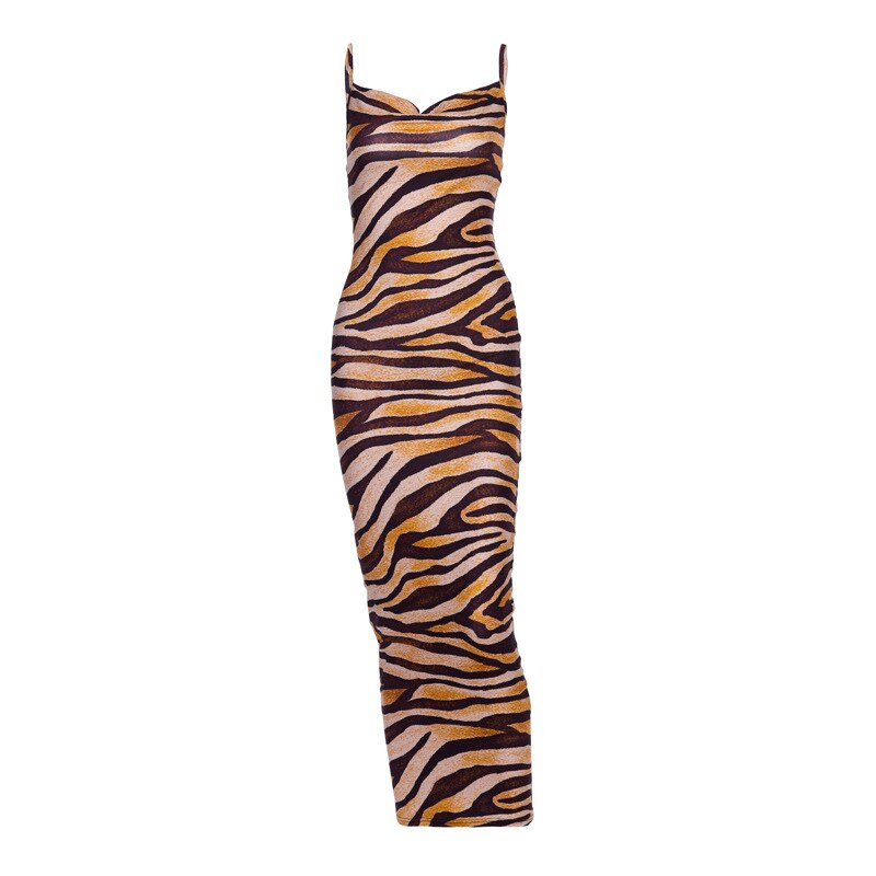 Dress Women's Leopard Print Sexy Sleeveless Backless Slip Dress Slim Fit Charming Maxi Dress Female Midnight Party Dress