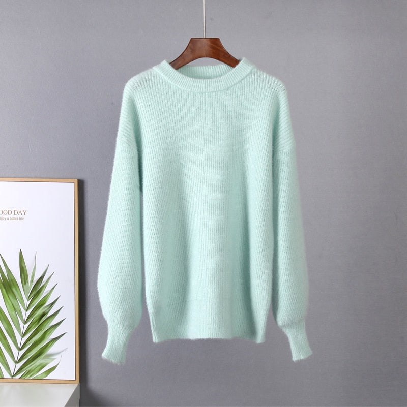 Soft Loose Knitted Cashmere Sweaters Women Loose Solid Female Pullovers Warm Basic Knitwear Jumper