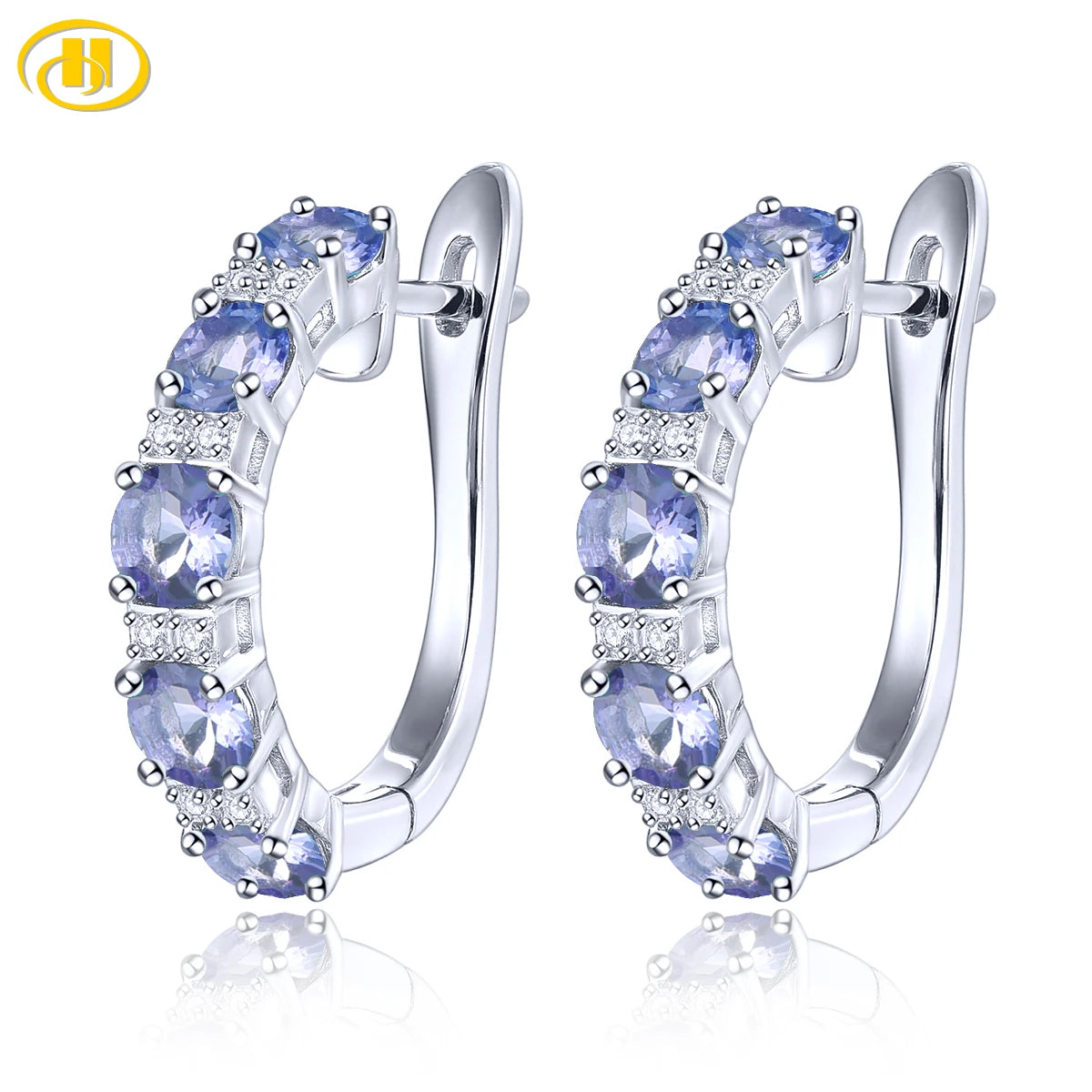 Natural Tanzanite Sterling Silver Clip Earring 2.7 Carats Genuine Gemstone Women Classic Style Fine Jewelrys S925 New Year Gift