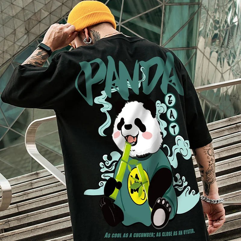 2023 Hip Hop Tees T-Shirt Chinese Style Panda Harajuku Loose Men T Shirt Casual Summer New Oversized Male Punk Clothes