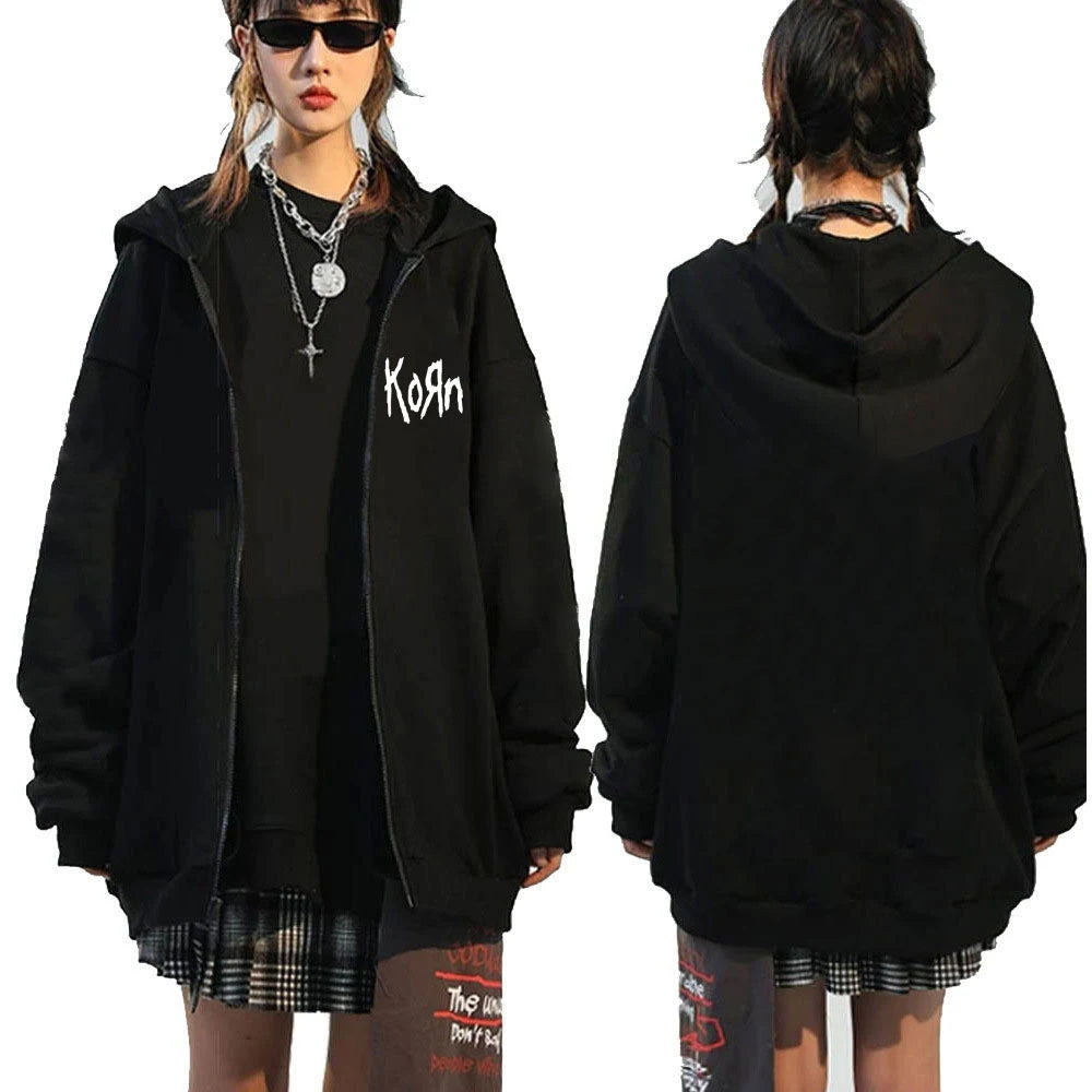 Korn Rock Band WORLD TOUR Zipper Jackets Metal Music Men's Hoodies Oversized Hip Hop Streetwear Zip Up Sweatshirts Punk Y2K Tops