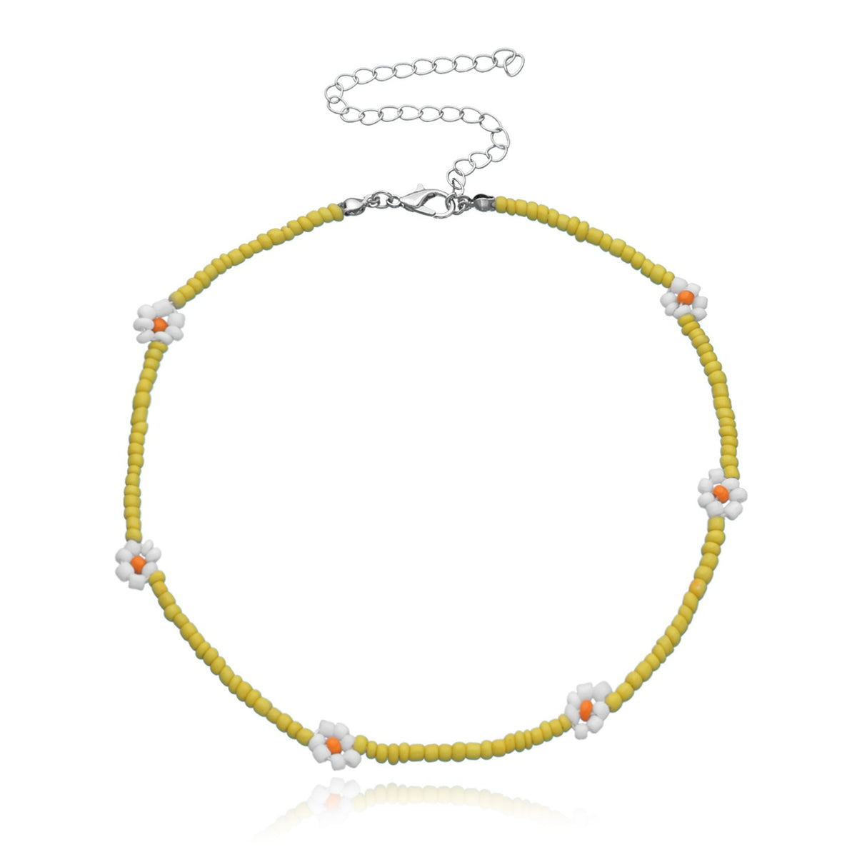 Boho, schöne Gänseblümchen-Blumen, bunter Perlen-Charm-Statement, kurzer Kragen, Choker-Halskette für Frauen, Urlaub, Schmuck