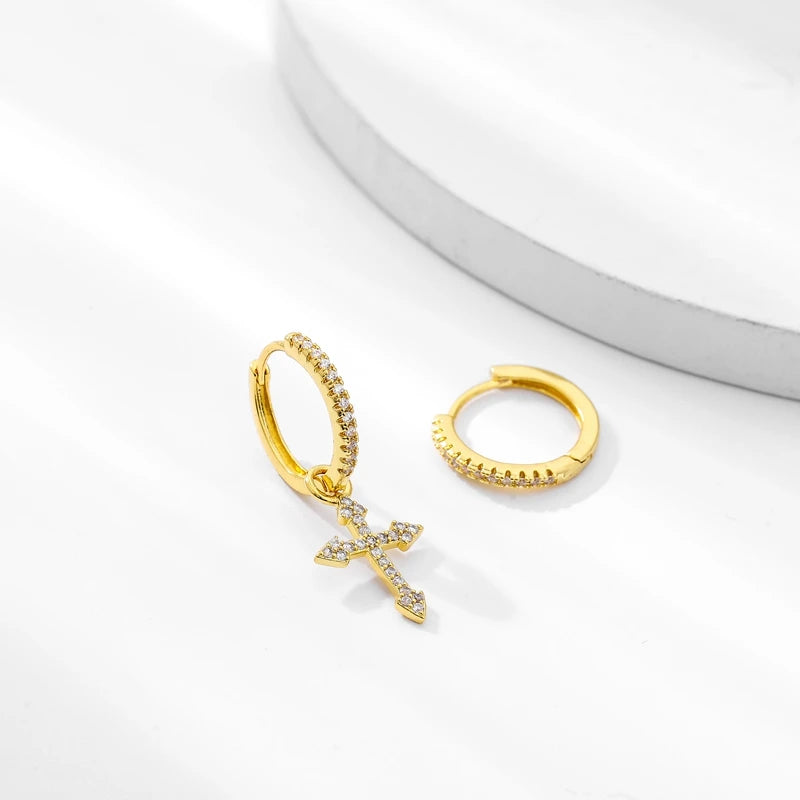 Y2K Gothic Mini Zircon Cross Drop Pendant Hoop Earrings Punk Hip Hop Female Piercing Dangle Earrings For Women Men Jewelry
