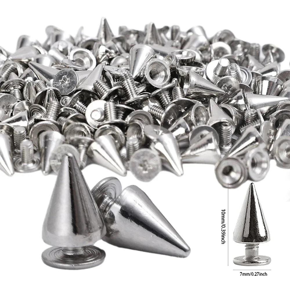 10-50Pcs Punk Rivets Silver Cone Studs Leather Crafting Rock Punk Clothes Shoes Bag Punk Rivets Decoration Home Sewing Supplies