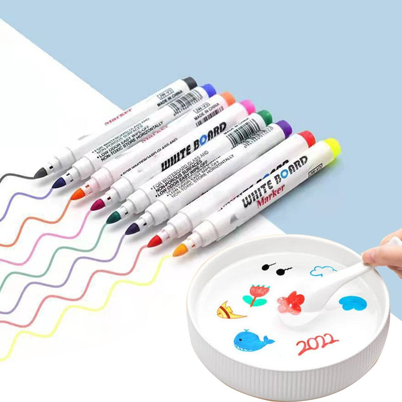 Bolígrafo mágico de pintura al agua de 8/12 colores, bolígrafos flotantes de agua para dibujar, marcadores de pizarra blanca mágica para educación temprana para niños